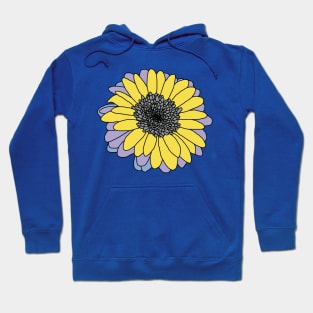 Yellow and Gray Flower Drawing with Black Line Hoodie